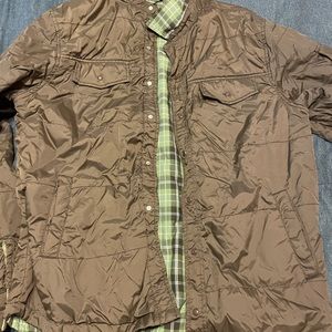 Brown and plaid reversible jacket